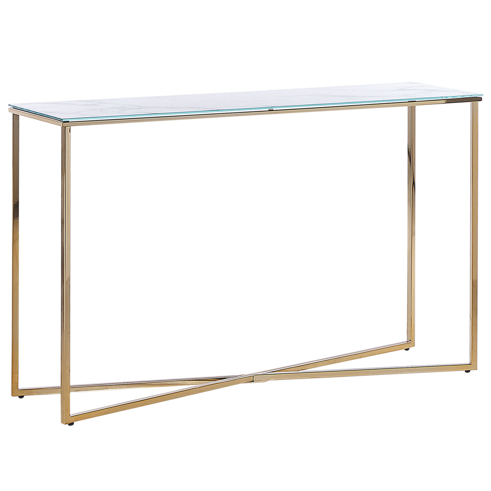 foto del prodotto tavolo consolle glamour effetto marmo piano bianco gambe in metallo dorato royse
