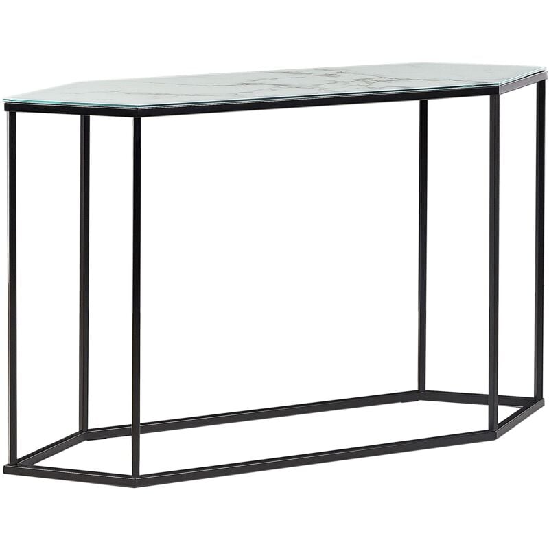 foto del prodotto tavolo consolle glamour effetto marmo piano bianco gambe in metallo nero perrin