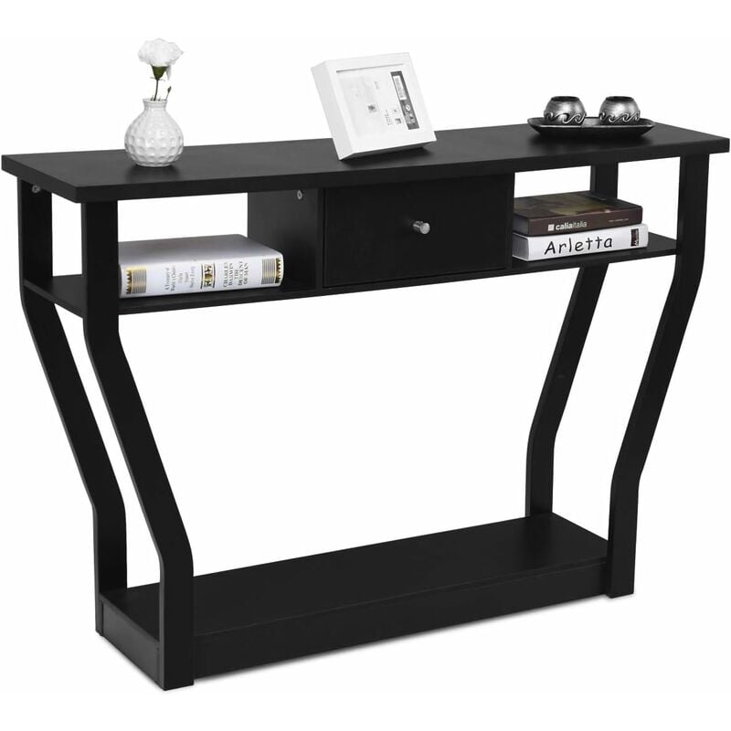 foto del prodotto tavolo consolle in legno, tavolo da soggiorno con cassetto e ripiani, tavolo multiuso e moderno, ideale per salotto, ingresso e corridoio, 120 x 30 x