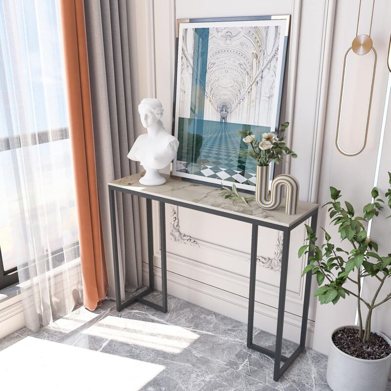 foto del prodotto tavolo consolle in marmo tavolo consolle ingresso moderno tavolo consolle alto e stretto struttura metallo colore bianco smeraldo freddo 100cm