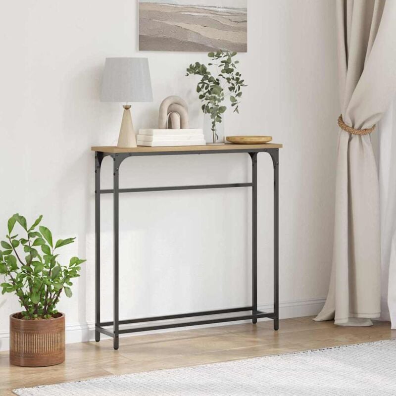 foto del prodotto tavolo consolle in rovere artigianale 75x19,5x75 cm in legno ingegnerizzato e acciaio vidaxl