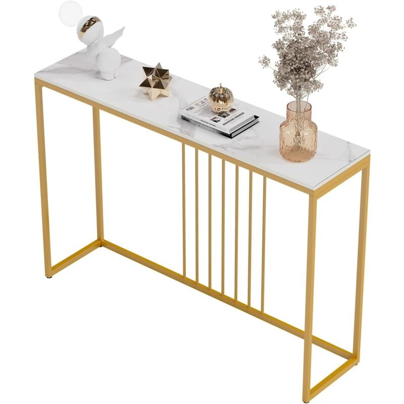 foto del prodotto tavolo consolle ingresso in marmo bianco oro pietra sinterizzata 120cm