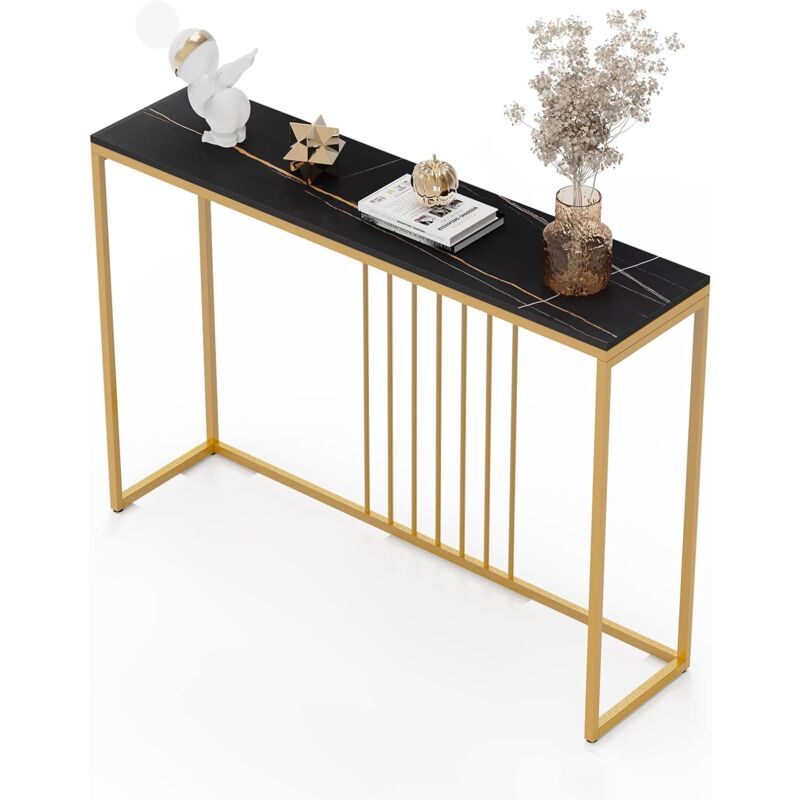 foto del prodotto tavolo consolle ingresso in marmo nero oro pietra sinterizzata 120cm