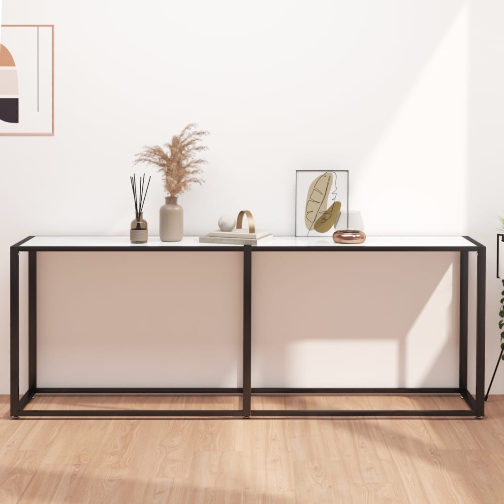 foto del prodotto tavolo consolle marmo bianco 180x35x75,5 cm in vetro temperatocod mxl 118501