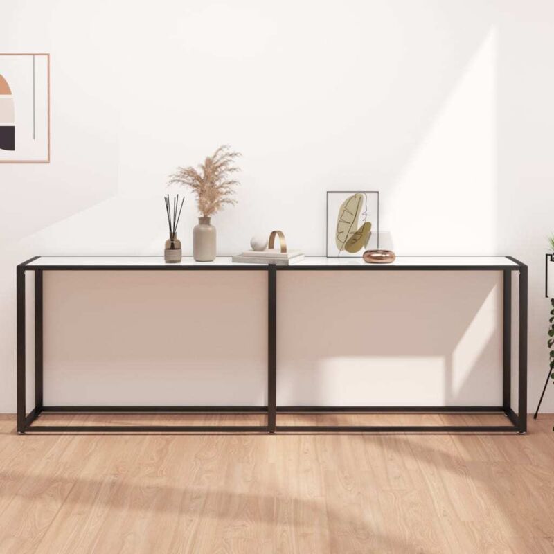 foto del prodotto tavolo consolle marmo bianco 220x35x75,5 cm in vetro temperato vidaxl