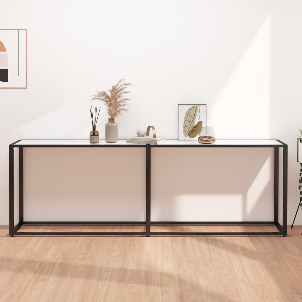 foto del prodotto tavolo consolle marmo bianco 220x35x75,5 cm in vetro temperatocod mxl 105654