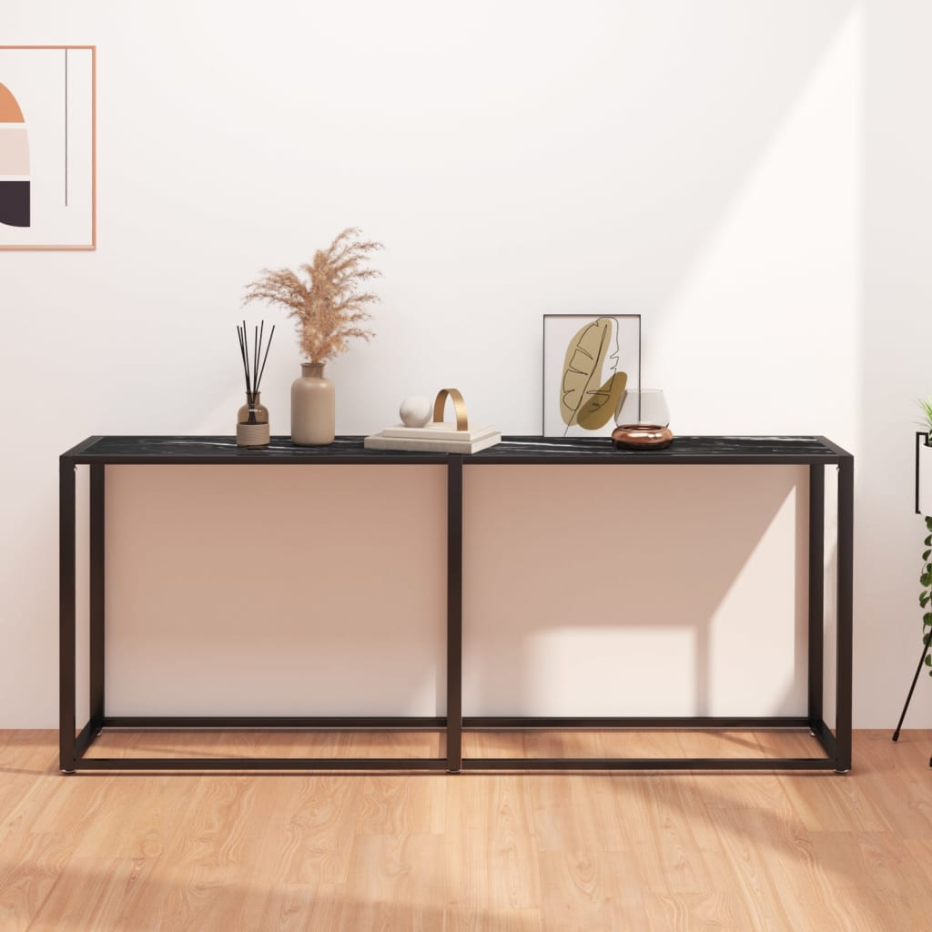 foto del prodotto tavolo consolle marmo nero 180x35x75,5 cm in vetro temperato cod mxl 55208