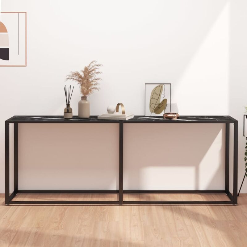 foto del prodotto tavolo consolle marmo nero 180x35x75,5 cm in vetro temperato vidaxl