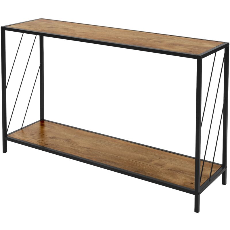 foto del prodotto tavolo consolle marrone 120 x 33,5 x 75 cm telaio in acciaio piano in legno mdf design rovere rustico mobiletto per ingresso corridoio con 2 piani