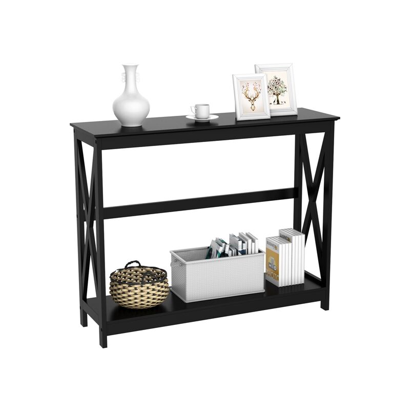 foto del prodotto tavolo consolle mobile da ingresso e soggiorno tavolino stretto credenza con 2 ripiani 102 x 30 x 81cm nero yaheetech
