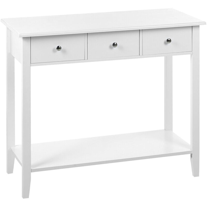 foto del prodotto tavolo consolle moderno 3 cassetti ripiano gambe in legno bianco galva