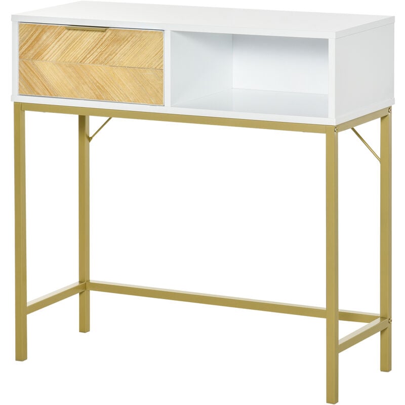 foto del prodotto tavolo consolle moderno in legno per ingresso salotto bianco e oro homcom