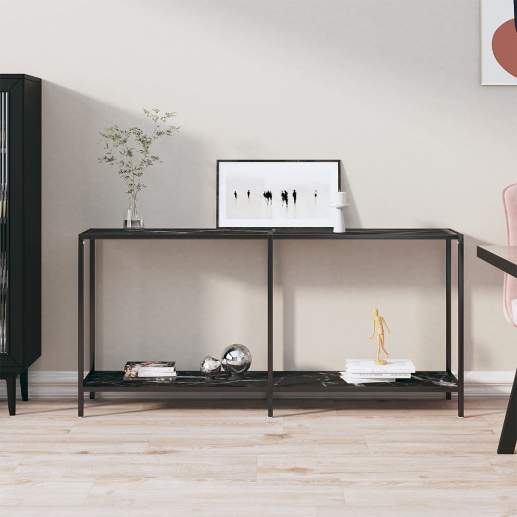 foto del prodotto tavolo consolle nero 160x35x75,5 cm in vetro temperato cod mxl 73548