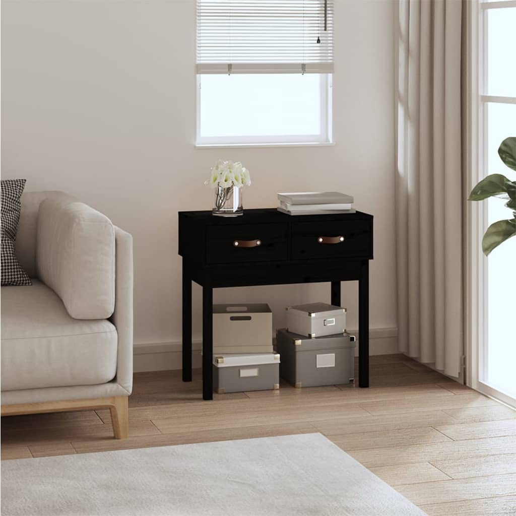 foto del prodotto tavolo consolle nero 76,5x40x75 cm in legno massello di pino