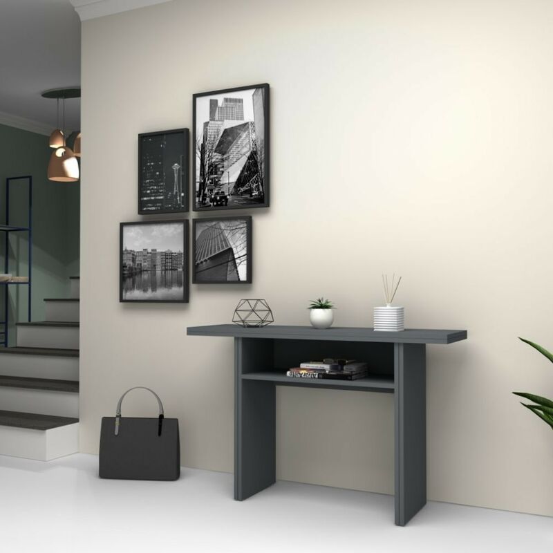 foto del prodotto tavolo consolle ripiegabile 120 cm in legno colore cemento ikebana