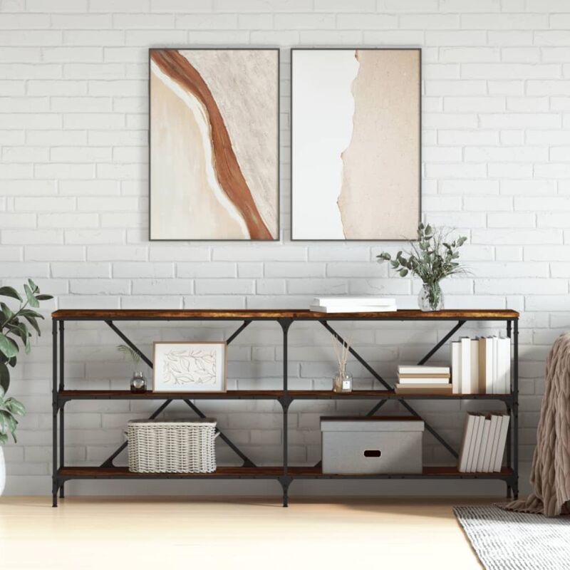 foto del prodotto tavolo consolle rovere fumo 180x30x75cm legno multistrato ferro vidaxl