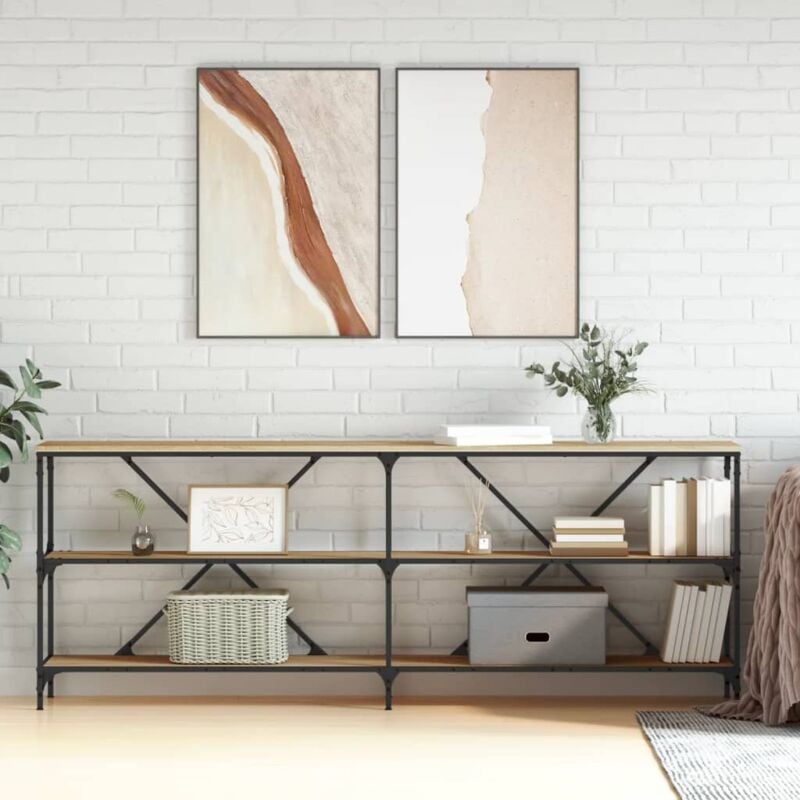 foto del prodotto tavolo consolle rovere sonoma 200x30x75 cm multistrato e ferro vidaxl