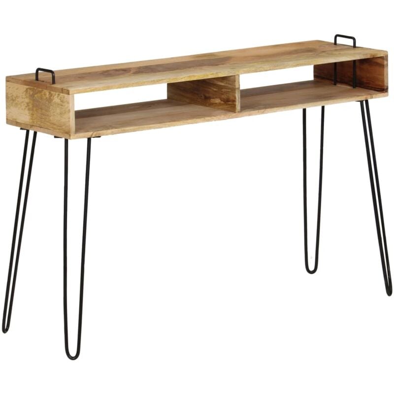 foto del prodotto tavolo consolle stile minimal piano e 2 scomparti in legno e struttura acciaio