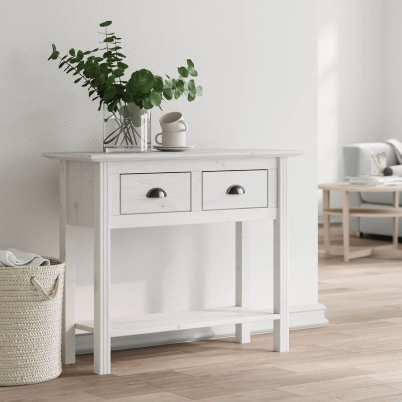 foto del prodotto tavolo consolle tavolo da ingresso consolle salvaspazio e multiuso per soggiorno, ingresso e corridoio bodo 90x34,5x73 cm legno massello pino bianco