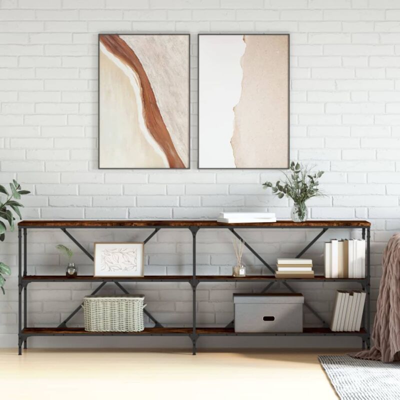 foto del prodotto tavolo consolle tavolo da ingresso consolle salvaspazio e multiuso per soggiorno, ingresso e corridoio rovere fumo 200x30x75cm legno multistrato