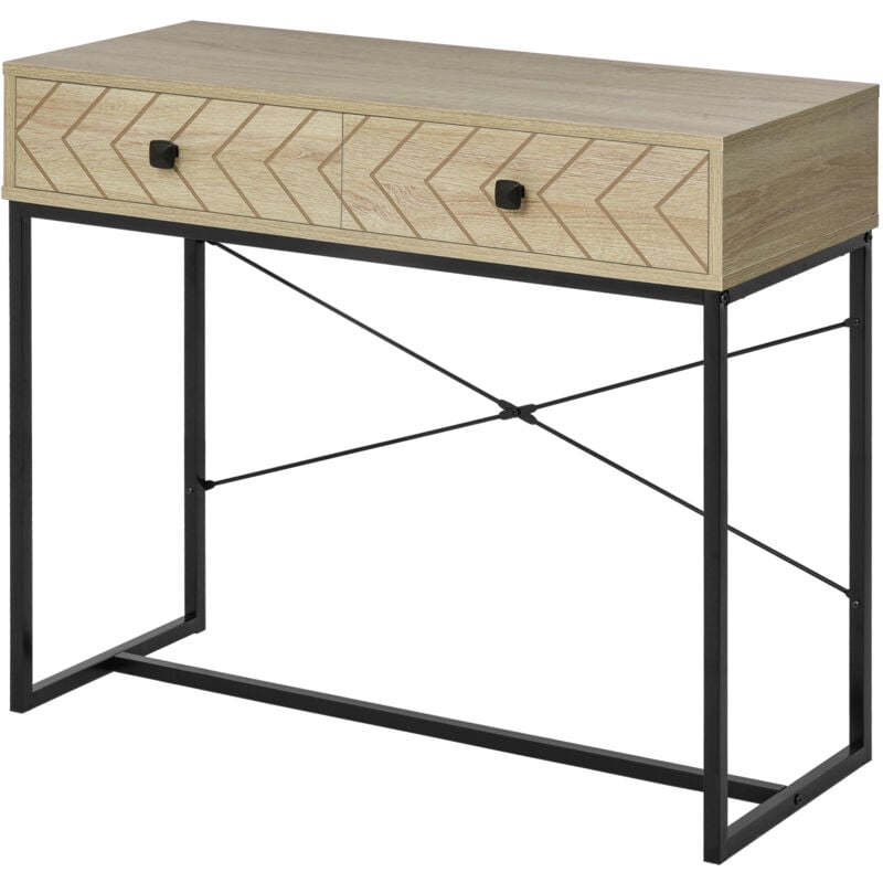 foto del prodotto tavolo consolle vintage in legno e metallo nero con 2 cassetti 90x35x76cm homcom