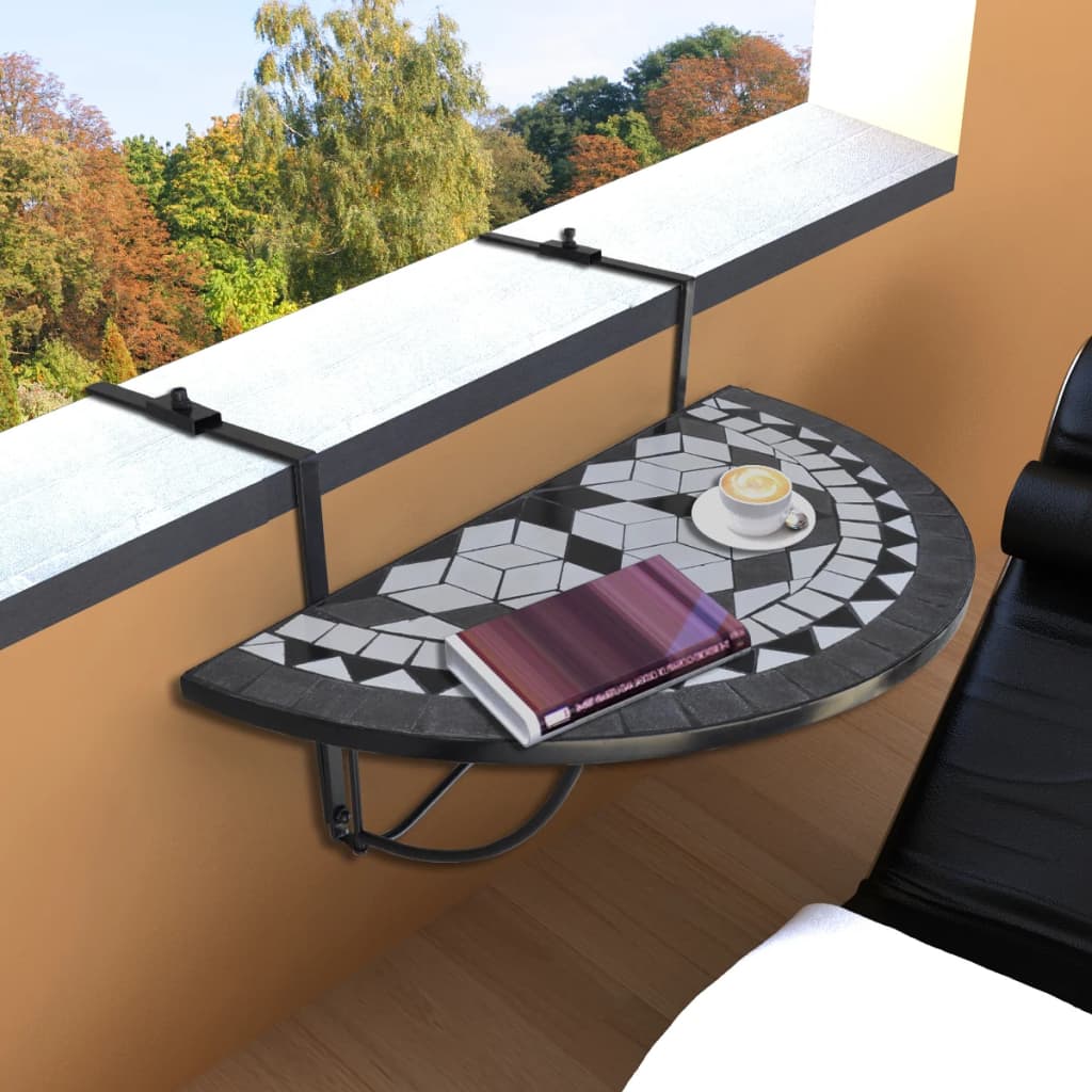 foto del prodotto tavolo da balcone sospeso nero e bianco a mosaico cod mxl 34269
