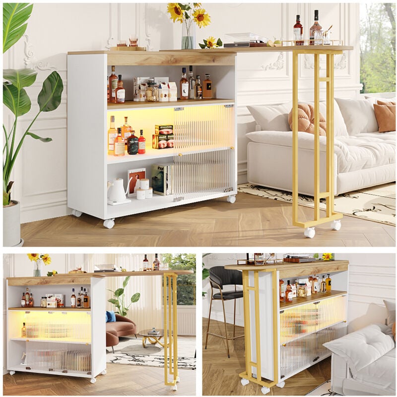 foto del prodotto tavolo da bar allungabile con spazio di archiviazione, tavolo da bar moderno mobile, tavolo da bar telescopico con led, tavolo da bar, tavolo da