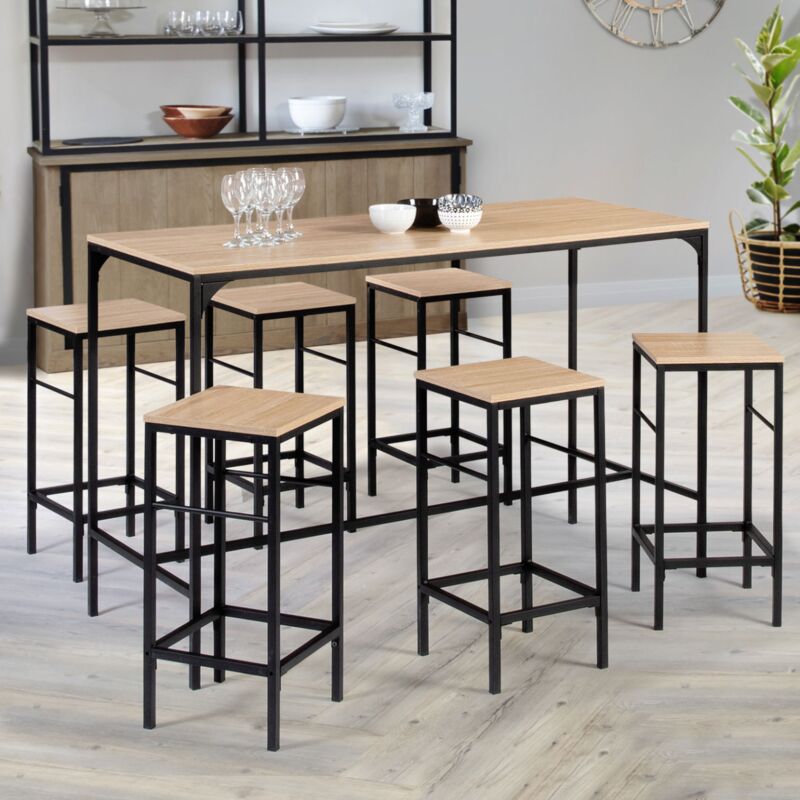 foto del prodotto tavolo da bar alto 150 cm e set di 6 sgabelli di design industriale detroit