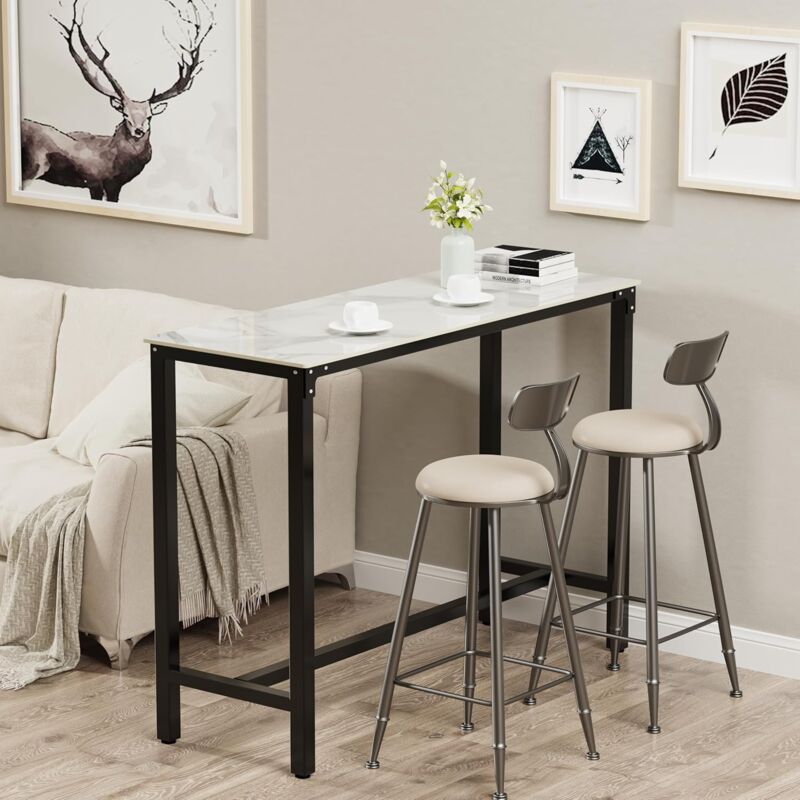 foto del prodotto tavolo da bar alto rettangolare in marmo bianco tavolo da cucina casa esterno 120x40x105cm