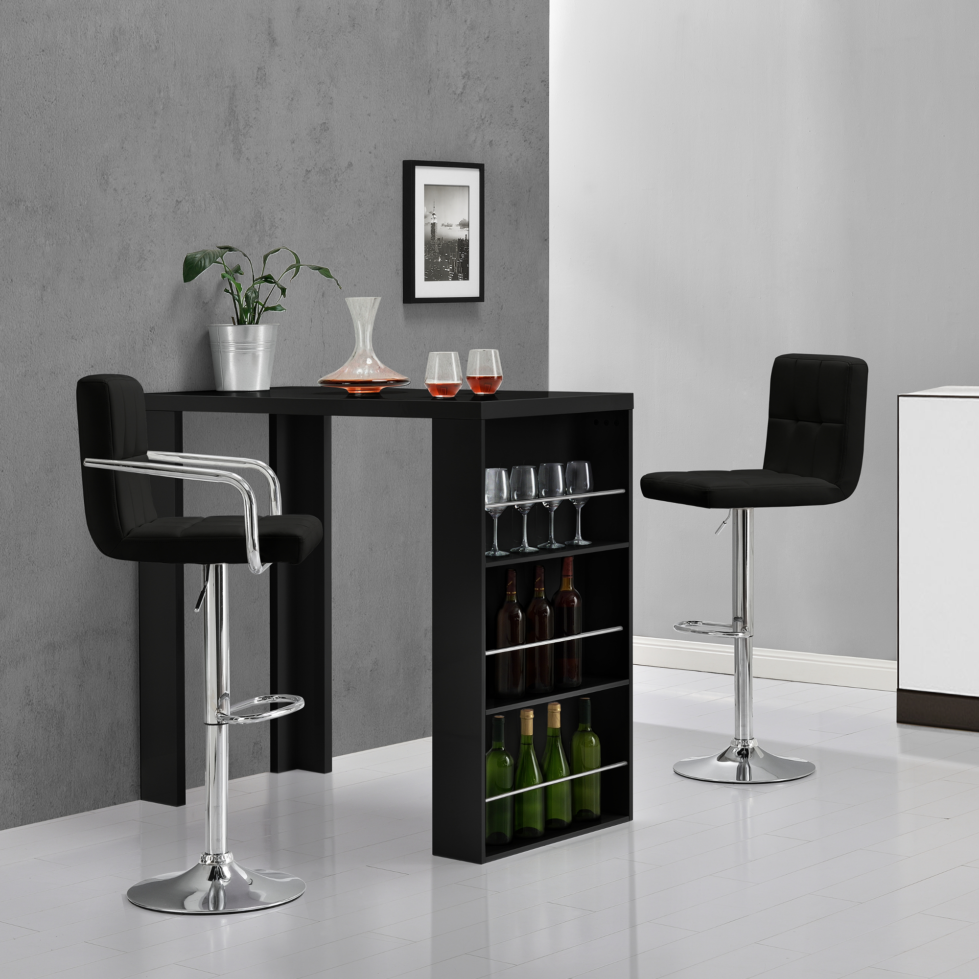 foto del prodotto tavolo da bar bonn bancone con 3 scomparti aperti 117 x 57 x 107 cm nero en.casa 