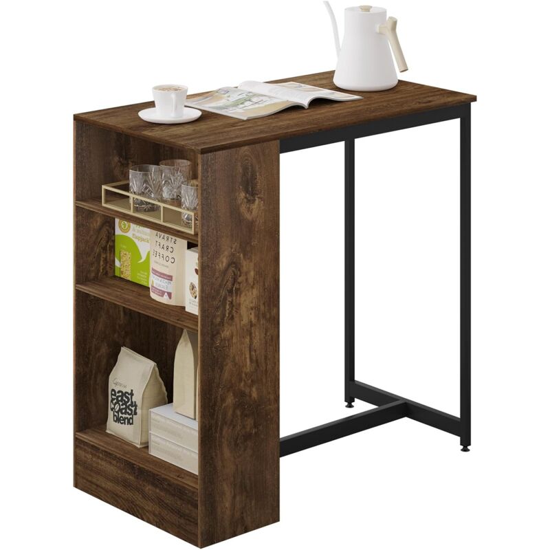 foto del prodotto tavolo da bar con mensola laterale a 3 livelli. per sala da pranzo. soggiorno. cucina legno vintage nero woltu