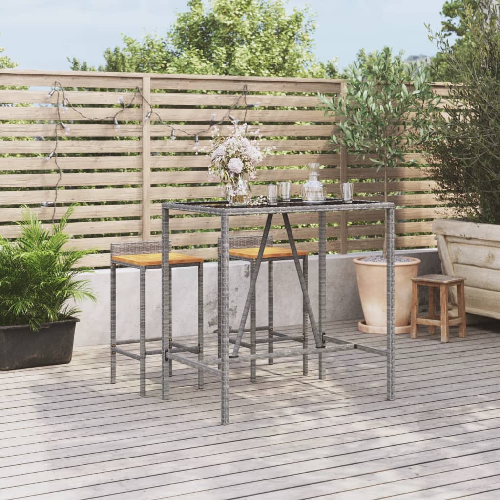 foto del prodotto tavolo da bar con piano in vetro grigio 110x70x110cm polyrattancod mxl 78438