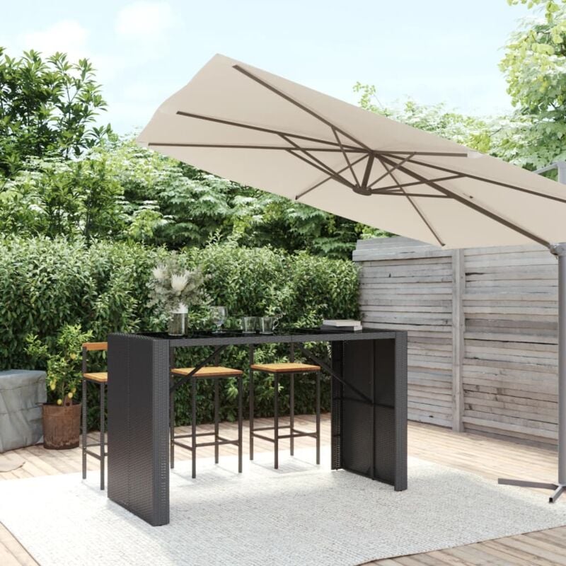 foto del prodotto tavolo da bar con piano in vetro nero 185x80x110 cm polyrattan vidaxl