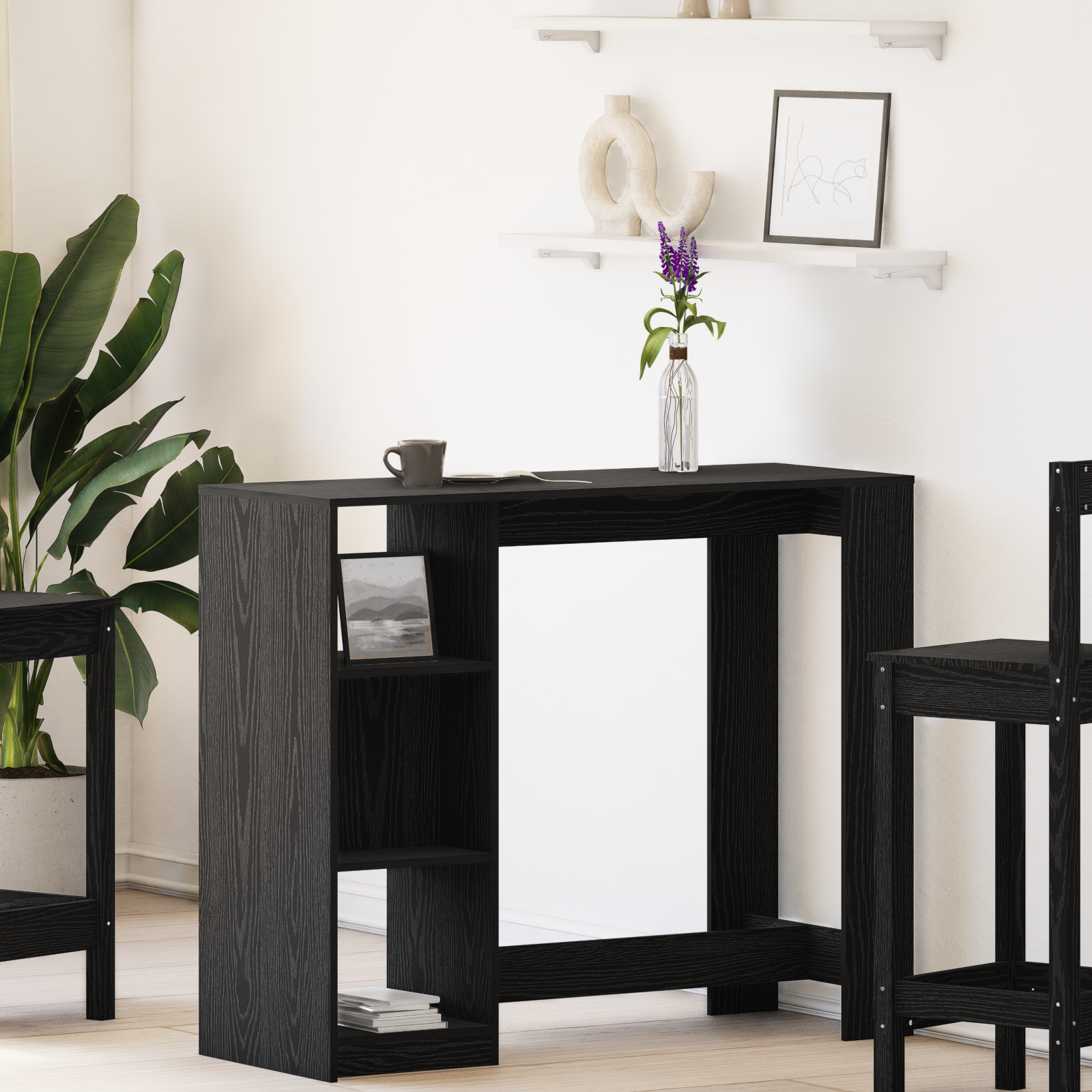 foto del prodotto tavolo da bar con ripiano nero rovere 102,5x46x103,5 cm legno ingegnerizzato