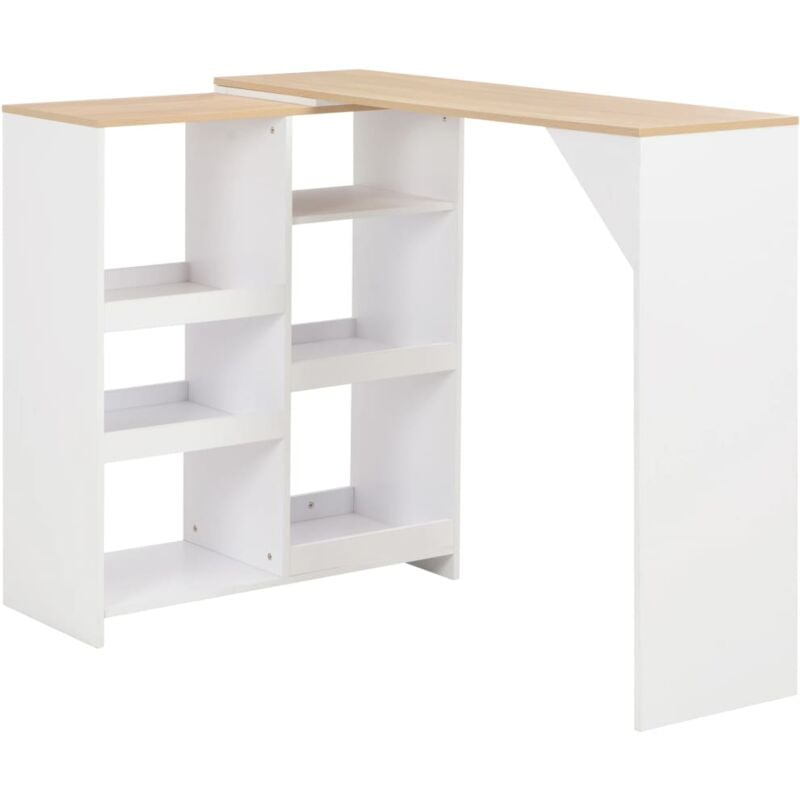 foto del prodotto tavolo da bar con scaffale scrivania porta pc in legno moderno vari colori colore bianco e legno