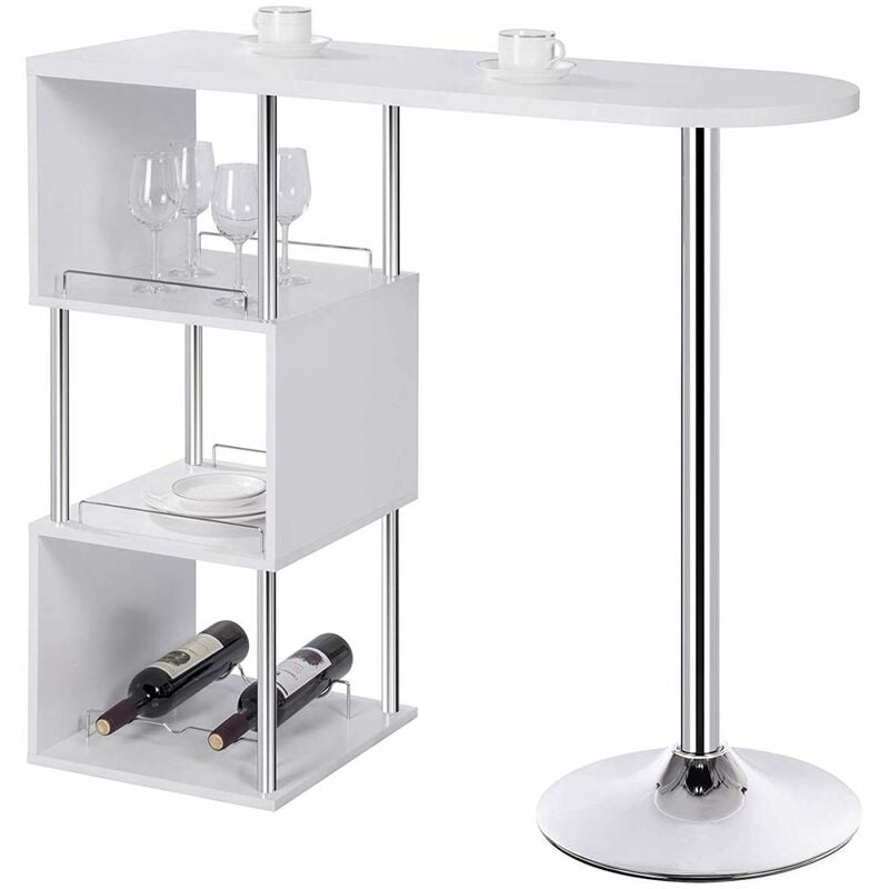 foto del prodotto tavolo da bar cucina bancone per cucina a 3 ripiani con portabottiglie bianco woltu