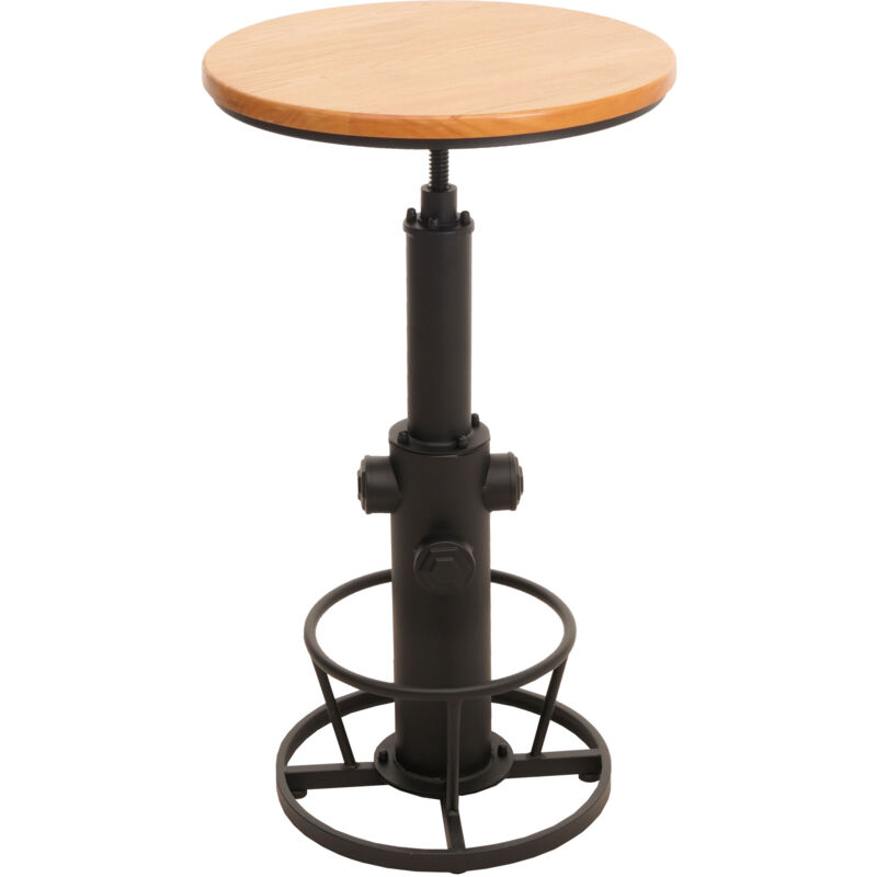 foto del prodotto tavolo da bar hhg 032, tavolino bistrot da banco, poggiapiedi girevole regolabile legno industriale ø 61 cm, naturale