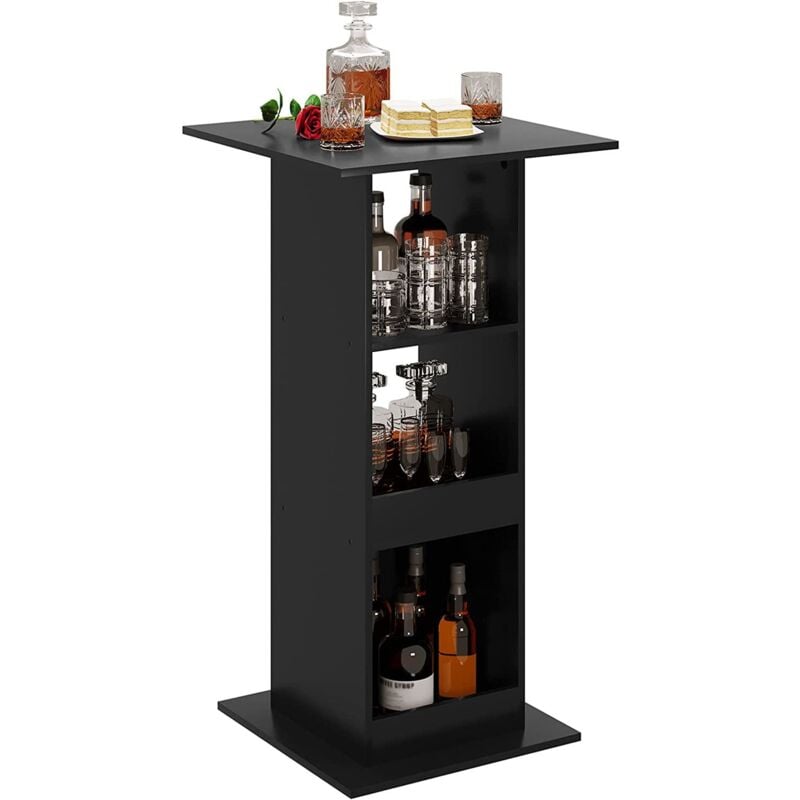 foto del prodotto tavolo da bar quadrato. tavolino alto e stretto con 3 ripiani. tavolo alto da cucina. sala da pranzo. bistrot. in truciolare. 60x60x112cm. nero - woltu