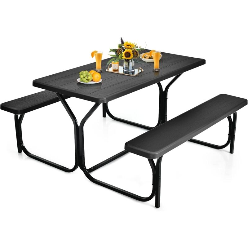 foto del prodotto tavolo da campeggio con sedie, da 4 posti, 137 x 150 x 72cm, set tavolino picnic hdpe struttura in metallo, per picnic cortile barbecue nero 