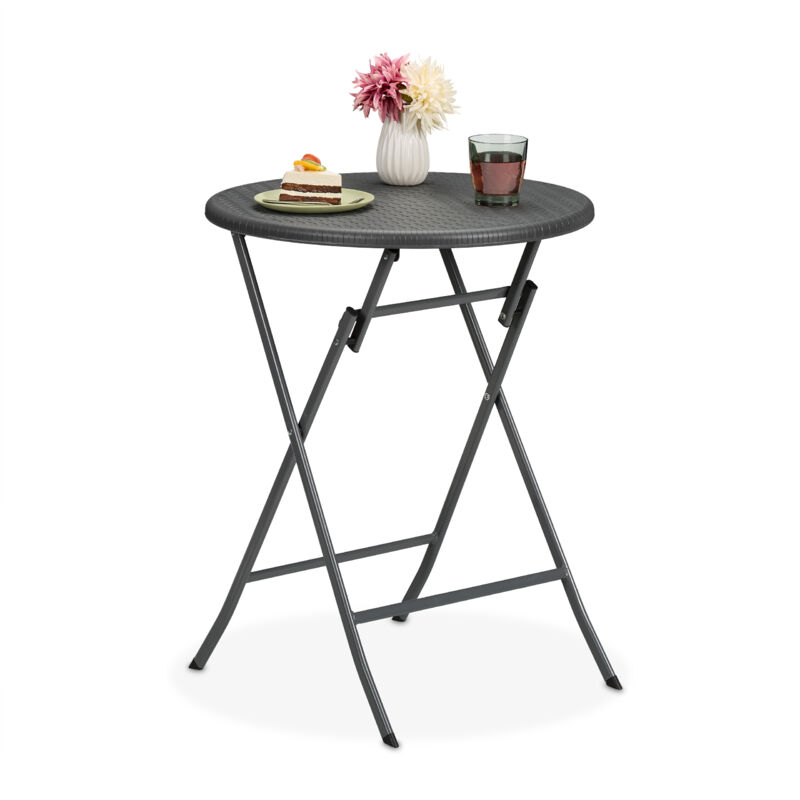 foto del prodotto tavolo da campeggio pieghevole, hxd 75 x 60 cm, tavolino in plastica rotondo, posto per 4 persone, grigio relaxdays