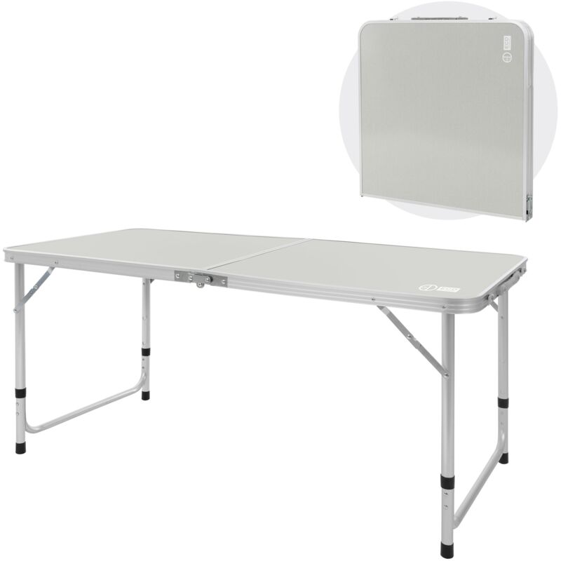 foto del prodotto tavolo da campeggio pieghevole in alluminio grigio altezza regolabile 120x60x54 70 cm piano in hdpe tavolino portatile leggero con maniglia da