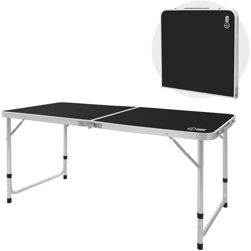 foto del prodotto tavolo da campeggio pieghevole in alluminio nero altezza regolabile 120x60x54 70 cm piano in hdpe tavolino portatile leggero con maniglia da giardino