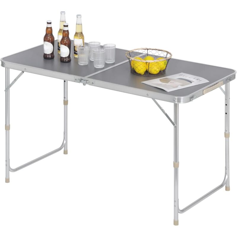 foto del prodotto tavolo da campeggio pieghevole portatile con maniglia per picnic giardino grigio woltu