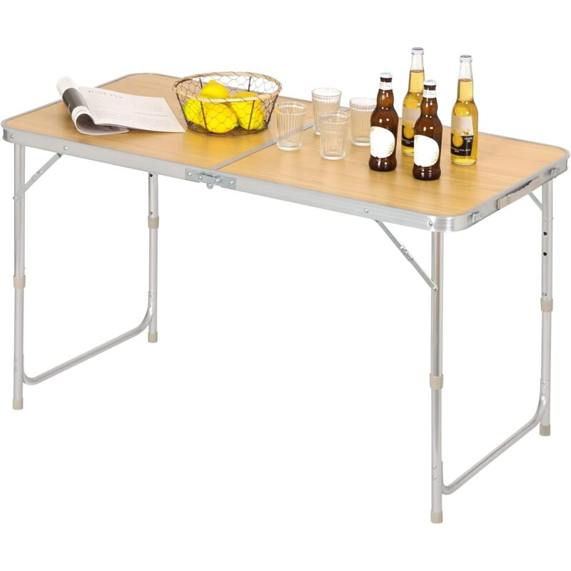 foto del prodotto tavolo da campeggio pieghevole portatile con maniglia per picnic giardino quercia woltu