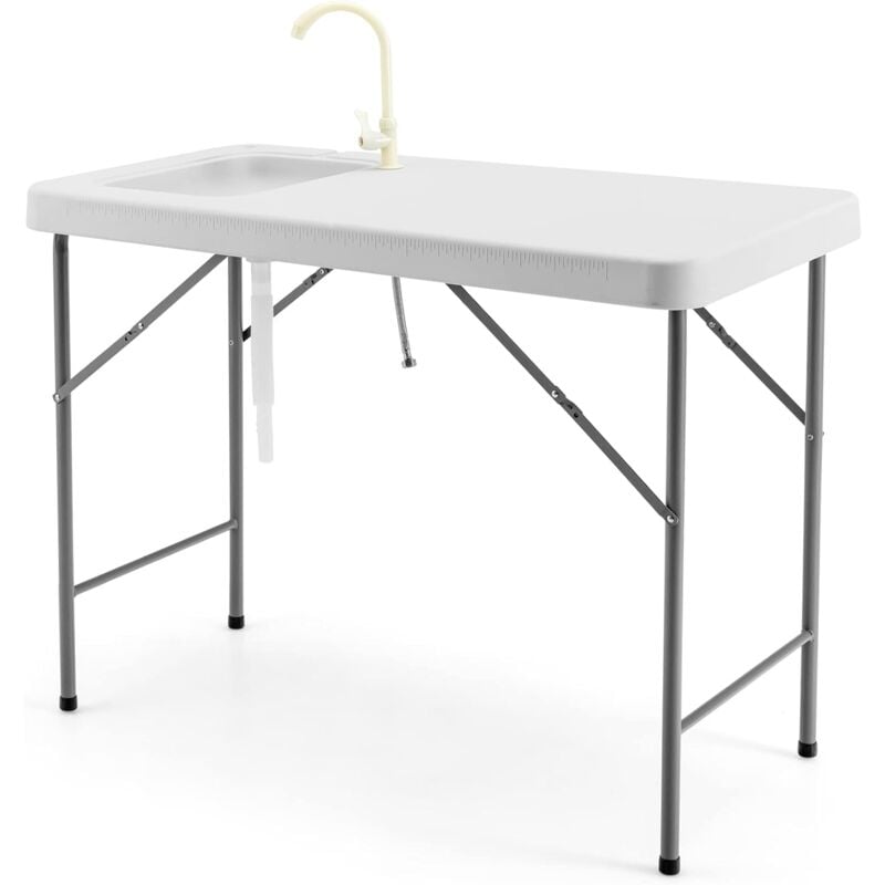 foto del prodotto tavolo da campeggio portatile, tavolo pieghevole con lavandino, rubinetto, tubo di scarico, tavolo da esterno, ideale per picnic e campeggio, 115 x