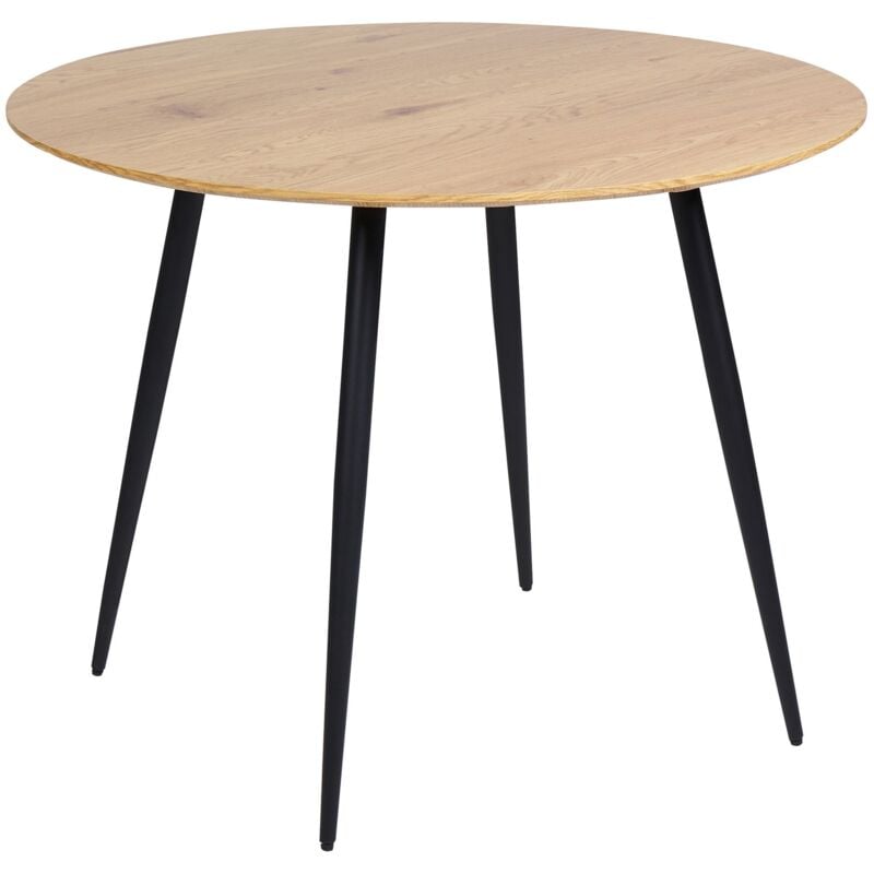 foto del prodotto tavolo da cucina moderno rotondo da pranzo con piano in mdf e gambe in acciaio in legno chiaro 100 cm bjorka