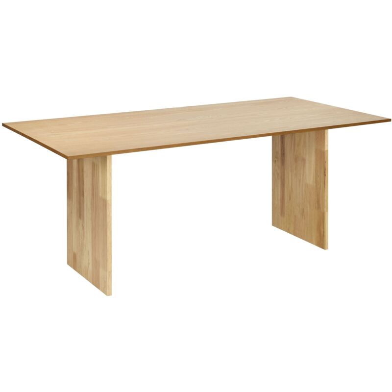 foto del prodotto tavolo da cucina per sala da pranzo piano impiallacciato rettangolare finitura naturale gambe in legno massiccio 180 x 90 cm legno chiaro moora