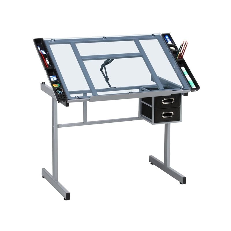 foto del prodotto tavolo da disegno inclinabile scrivania con piano in vetro regolabile mobile studio per arte pittura design altezza regolabile yaheetech