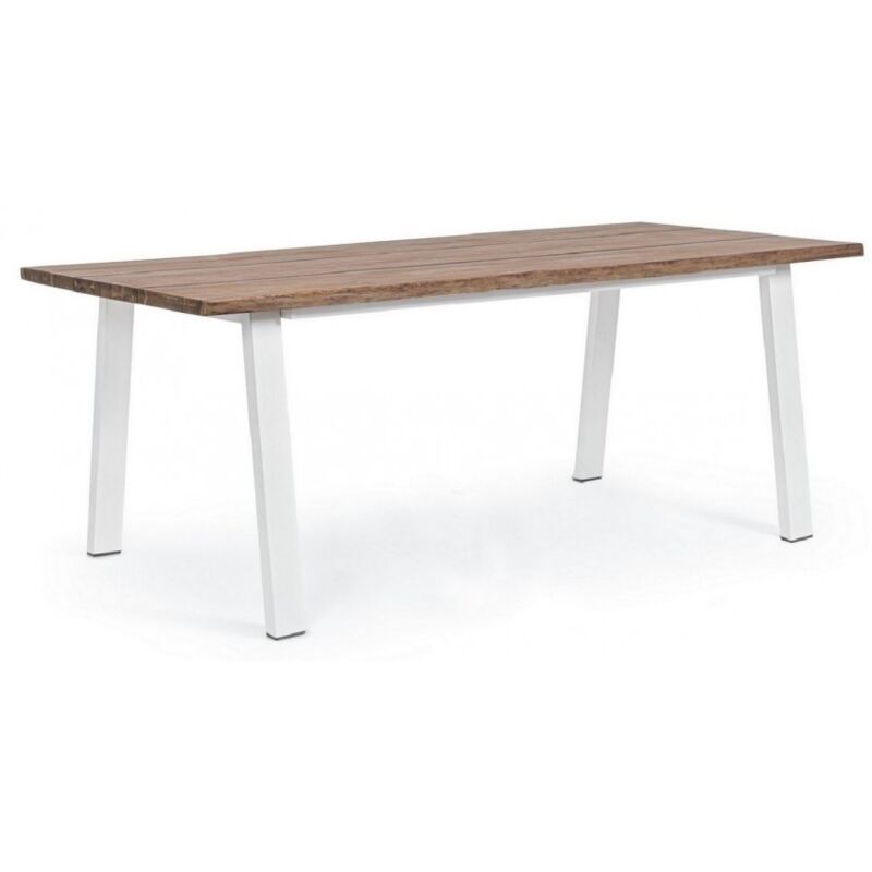 foto del prodotto tavolo da esterno 200 x 100 cm legno di acacia e gambe in acciaio verniciato bianco opaco licata