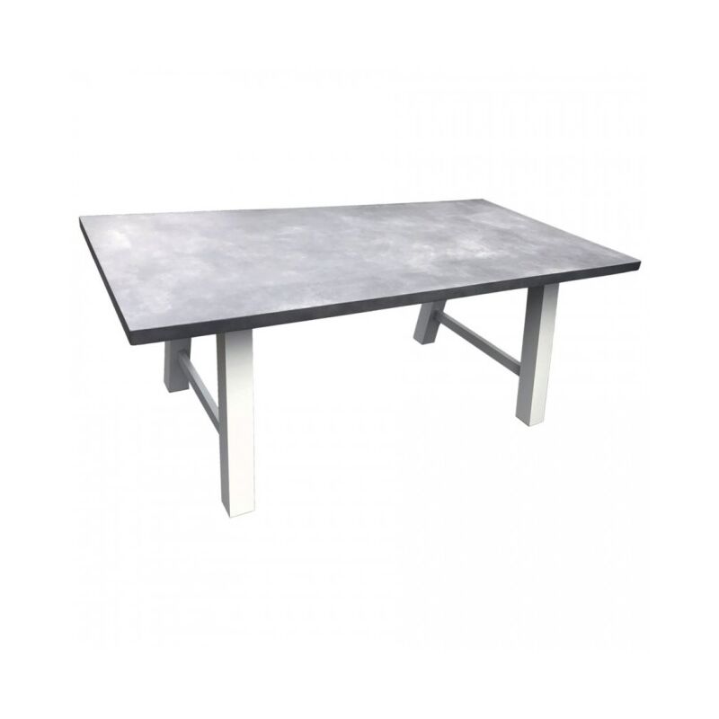 foto del prodotto tavolo da esterno 200x100x77 cm in alluminio bianco con piano in resina effetto cemento amatrice